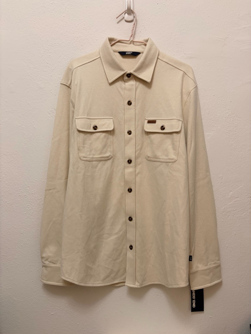 Lands' End Men's Lightweight Knit Shirt Jacket in Cream